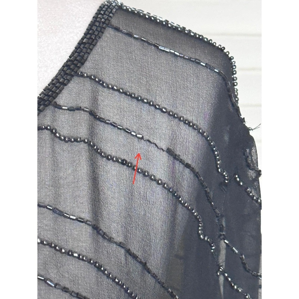 Vintage Black Silk Chiffon Beaded Top Sheer Gatsby Art Deco Party Evening M - Picture 8 of 12